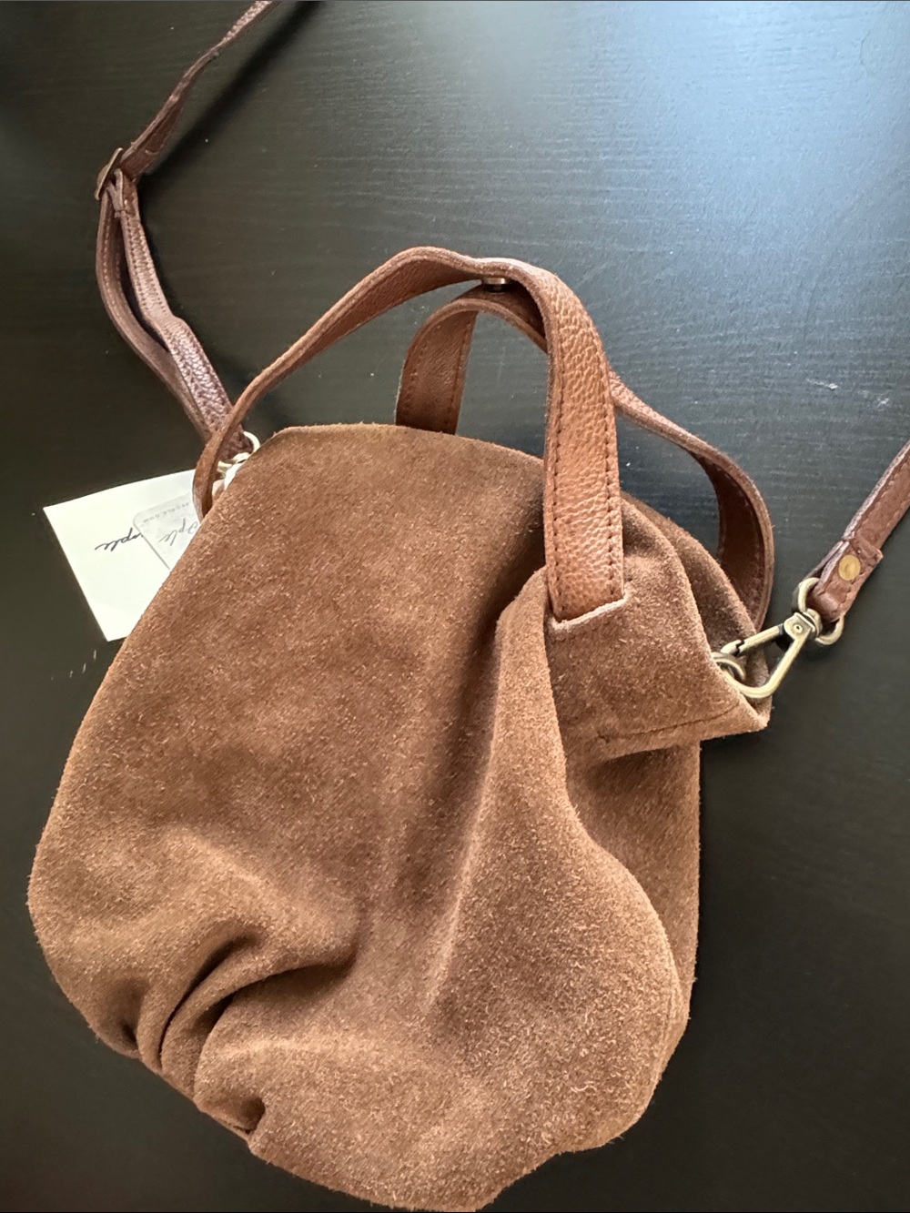 Free People Suki Mini Tote Suede Leather Brown Slouchy Crossbody Bag - NEW - Picture 9 of 12